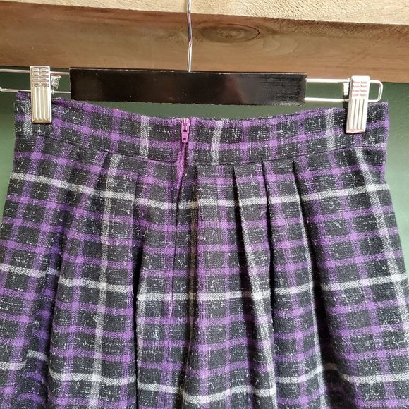 Vintage | Purple Plaid Wool-Blend Skirt - Picture 2 of 3